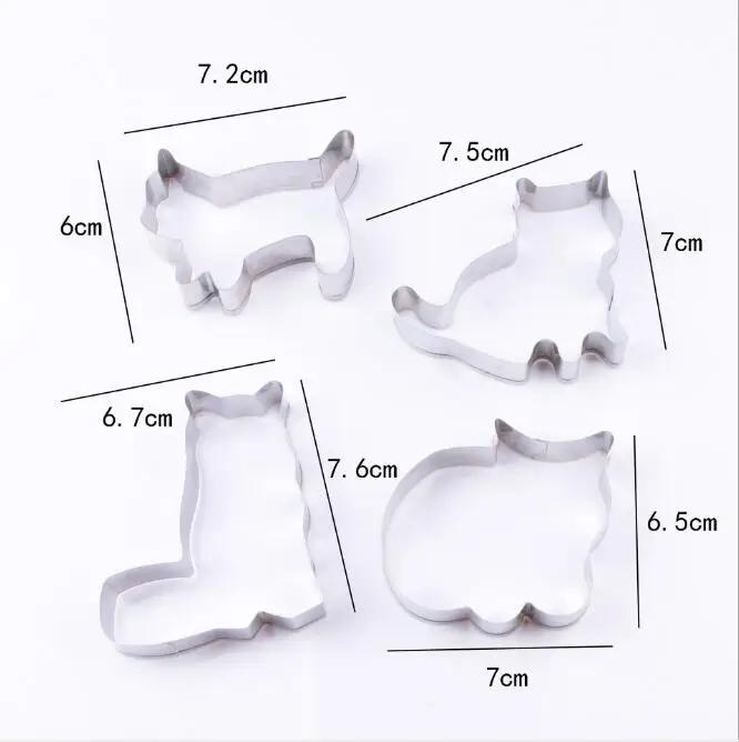 4PCS Stainless Steel Cookie Cutter Cat Shadow Cake Biscuts Cutter Fondant DIY Mold(size Random)