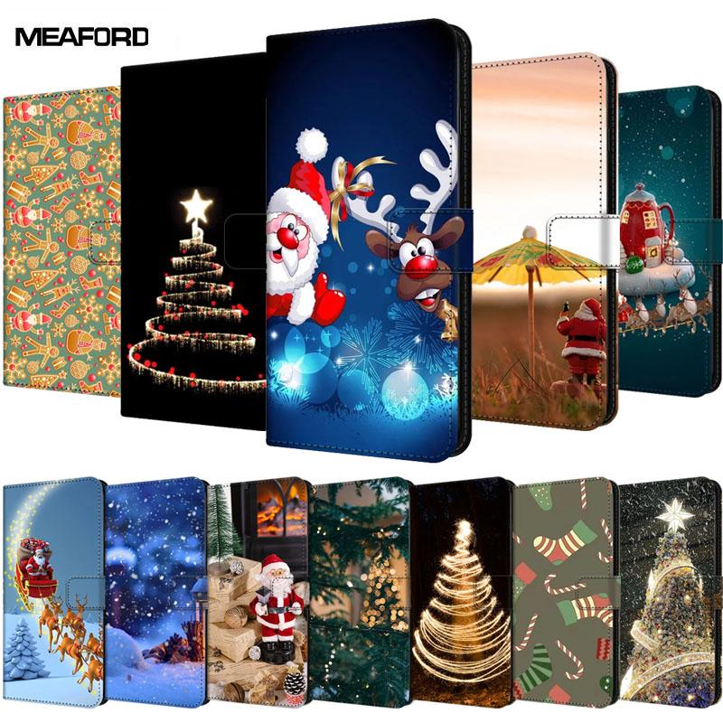 Magnetic Wallet For Sony Xperia 10 VII VI III II IV V Flip Stand Book Protective Phone Cover Leather Case Cartoon Christmas Para