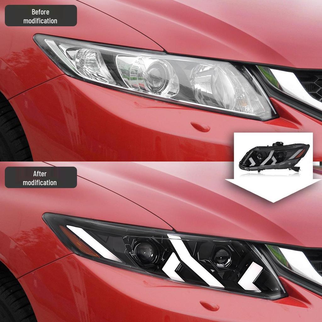 12-15 Gen 9 Civic Headlight Assembly with Lamborghini Style LED DRLs & Flowing Turn Signals