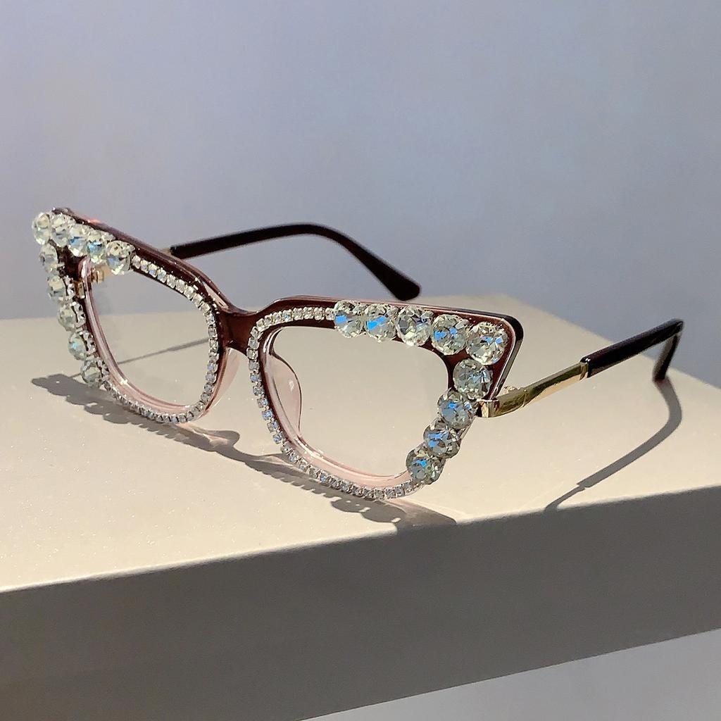 Vintage Cat Eye Glasses Women Anti Blue Light Optical Frame Luxury Designer Diamond Punk Big Eyeglasses Female Myopia