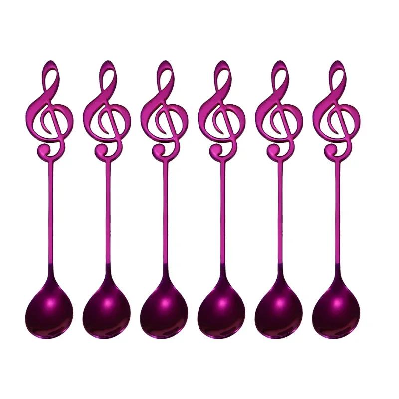 Colorful 6 Pcs Stainless Steel Tea Spoons Set Metal Music Coffee Spoon Ice Cream Candy Teaspoon Rose Gold Spoon