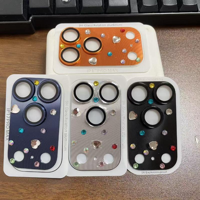 Creative Handmade Rhinestone DIY Camera Lens Flim Cover For IPhone 17 Pro Max Alloy Ring HD Definition Glass Lens Protection Cap