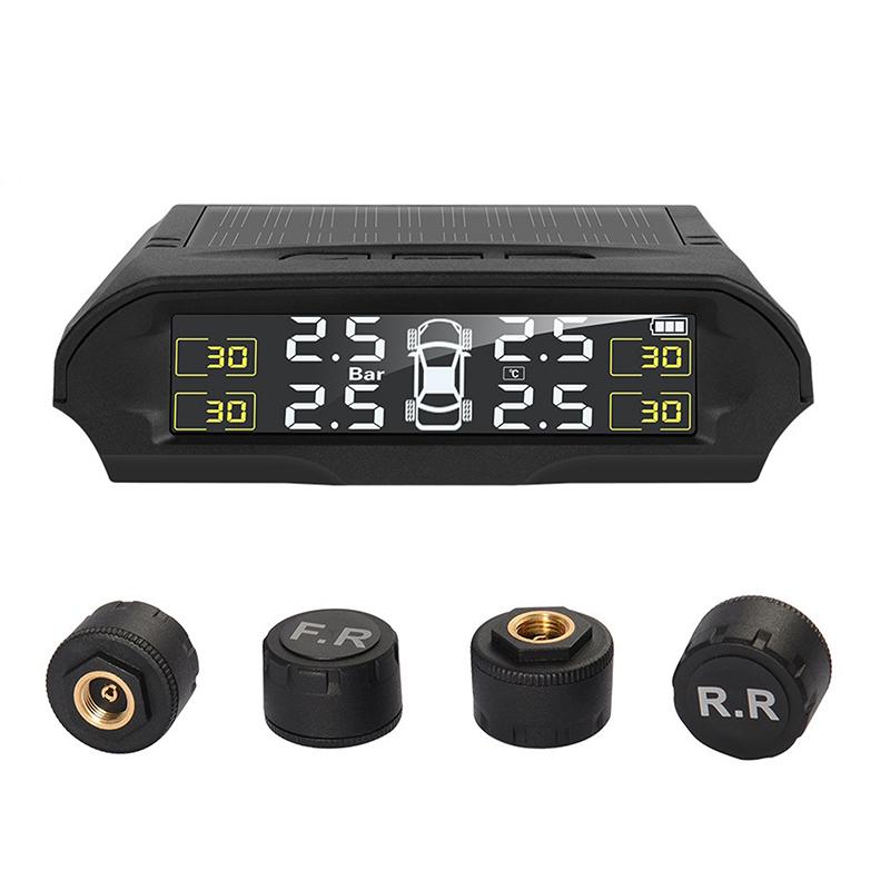 

TPMS 400mAh Цифровой датчик давления в шинах TPMS на солнечной батарее Система контроля давления в шинах Предупреждение о температуре Тестер давления в шинах автомобиля