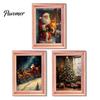 Retro Fridge Magnets 3Pcs Christmas Light-up Frame Refrigerator Magnet, Vintage Wooden Holiday Decorative Photo Holders Glowing Magnetic Picture