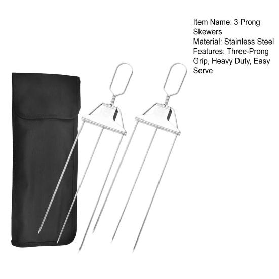 3 Prong Skewers for Grilling Reusable Stainless Steel BBQ Skewers with Push-Off Slider Easy Serving Metal Kabob Skewers Outdoor Grill Accessories