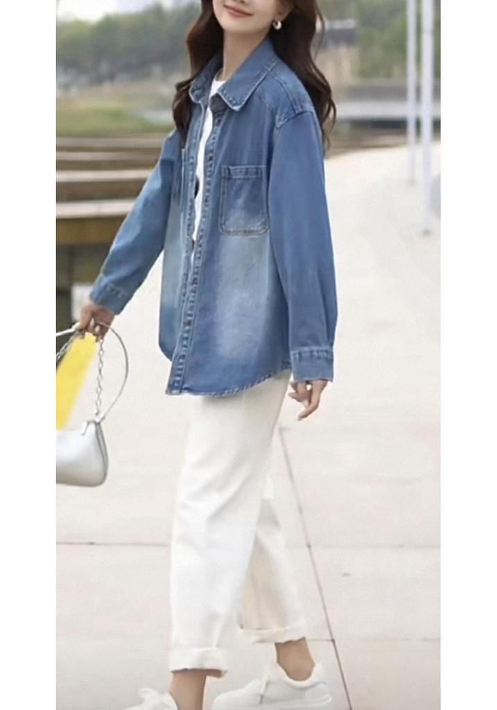 Chemise en jean style rétro Hong Kong pour femme - Automne/Hiver 2026, Coupe décontractée ample, Amincissante, Vêtement d'extérieur polyvalent à manches longues