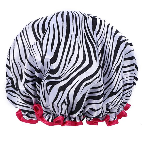 

Shower Cap Leopard Zebra Dot Printing Double Layer Protection Waterproof Hair Hat with Elastic Band Makeup Shower Hat B