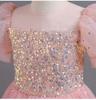 Girls' Formal Puff Sleeve Evening Gown for Piano Performances and Flower Girl Events