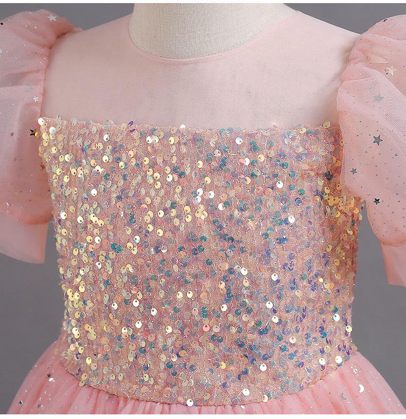 Girls' Formal Puff Sleeve Evening Gown for Piano Performances and Flower Girl Events