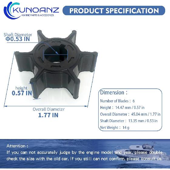 19210-ZW9-013 19210-ZW9-003 Water Pump Impeller For Honda 8 9.9 HP 8HP 9.9HP 4 Stroke Outboard Sierra 18-3100 BF8D BFP8D BF9.9 BFP9.9