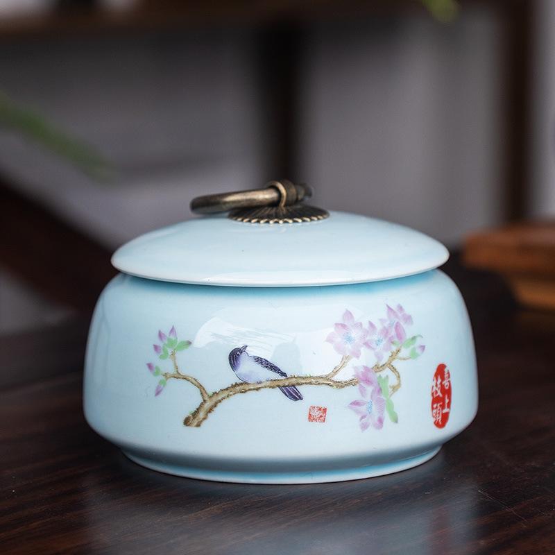 Creative Ceramic Landscape Flower Storage Jar with Lid Tea Jar Home Small Medicine Powder Candy Nut Jar Food Sealed Storage Jar