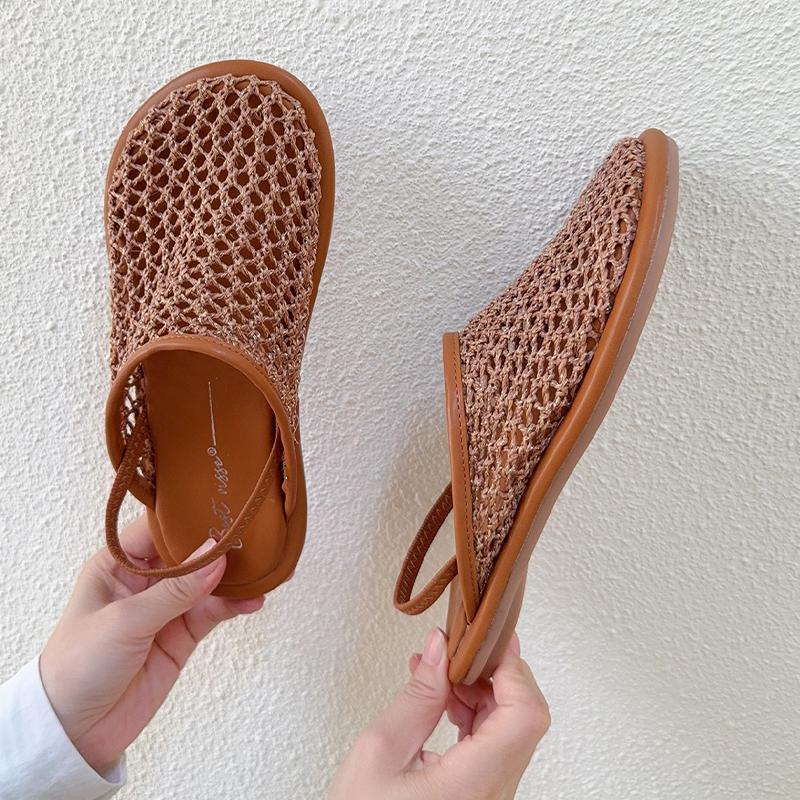 Fashion Flats Women Slingback Slippers Mesh Designer Mules Shoes Fashion Sandals Summer Woman 2025 New Slides Dress Chanclas De Mujer