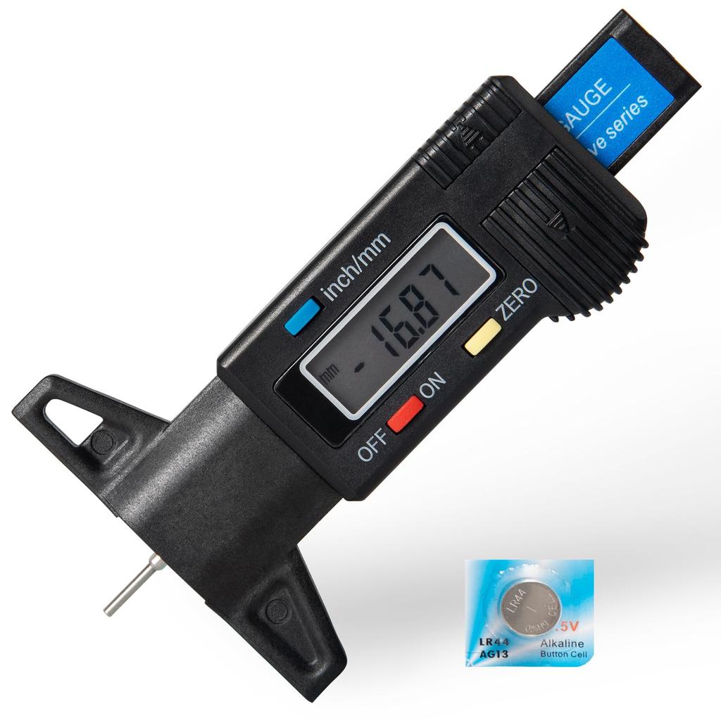 SCITOOLS Tire Groove Depth Gauge, Digital, 0 - 25 mm, Spare Included, Capital