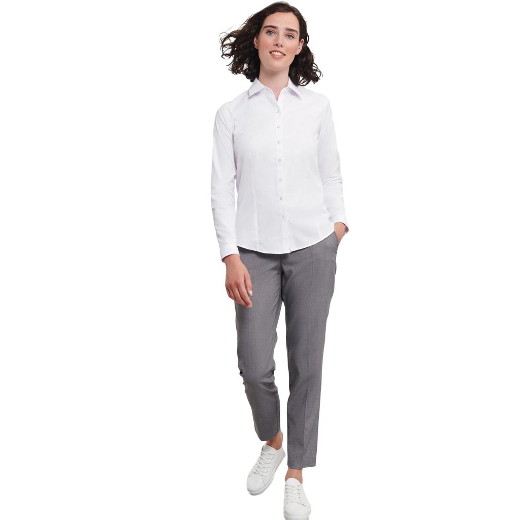 Russell Collection Womens/Ladies Herringbone Tailored Long-Sleeved Shirt