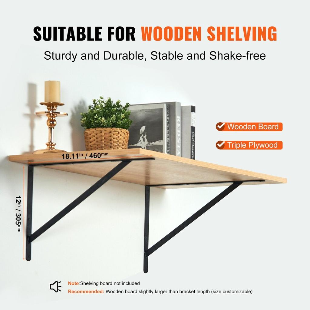 Shelf Bracket, 18 x 12 in 12 Pcs, Heavy Duty Floating Shelf Brackets, Brackets for Shelves, 3mm Thick Matte Black Triangle Shelf Bracket,Steel