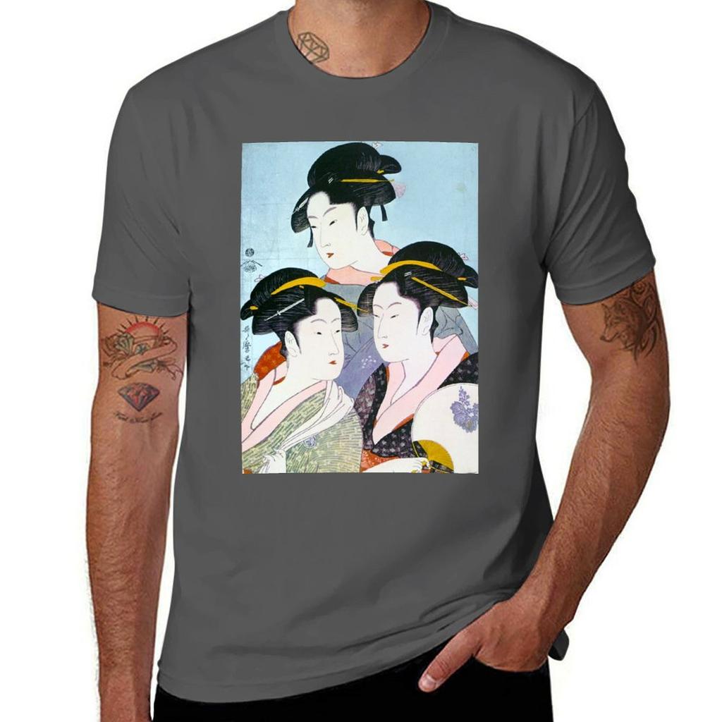 Kitagawa Utamaro Three Beauties Of The Present Day Tshirt Retro Style Print Casual Top Tshirt