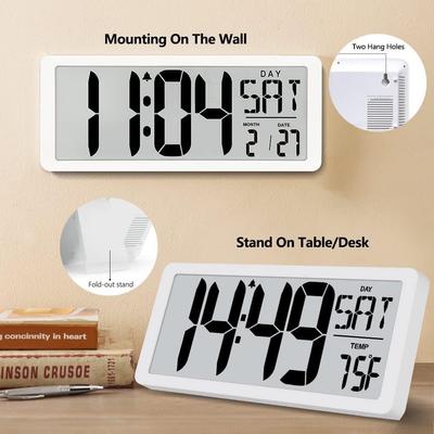 Battery Operated Alarm Clock Living Room Office Decor 12/24H Desktop Day Electronic Alarm Clock Large Digital Wall Clock