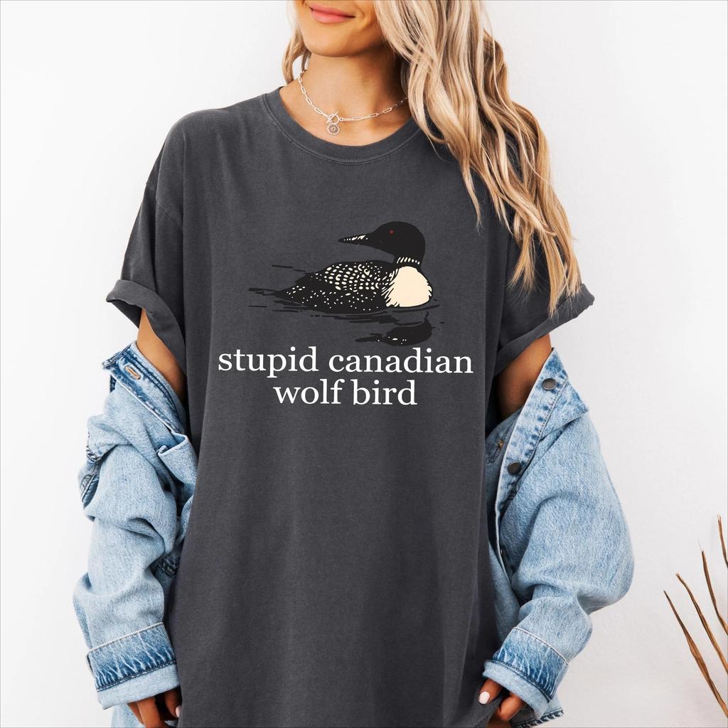 Streetwear Meme Dummer Kanadischer Wolf Vogel Damen T-Shirt Lässiges Tee Unisex Baumwolle Oversize Harajuku Sommer Locker Kurzarm Top