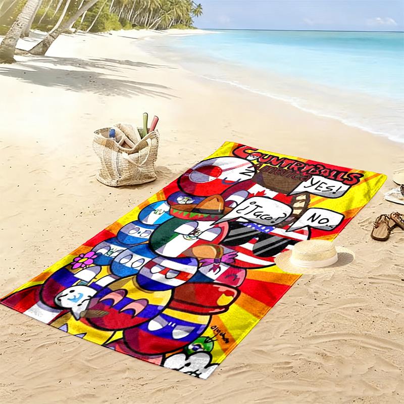 Modern "Kram" Style World Flags 2D Flat Print Beach Towel, Large Soft Quick Dry Towel for Beach Camping SwimmingZSTJ0915409