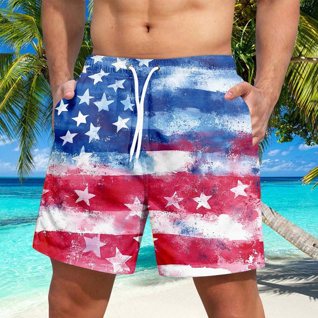 Men's Independence Day print lace-up shorts Casual pants