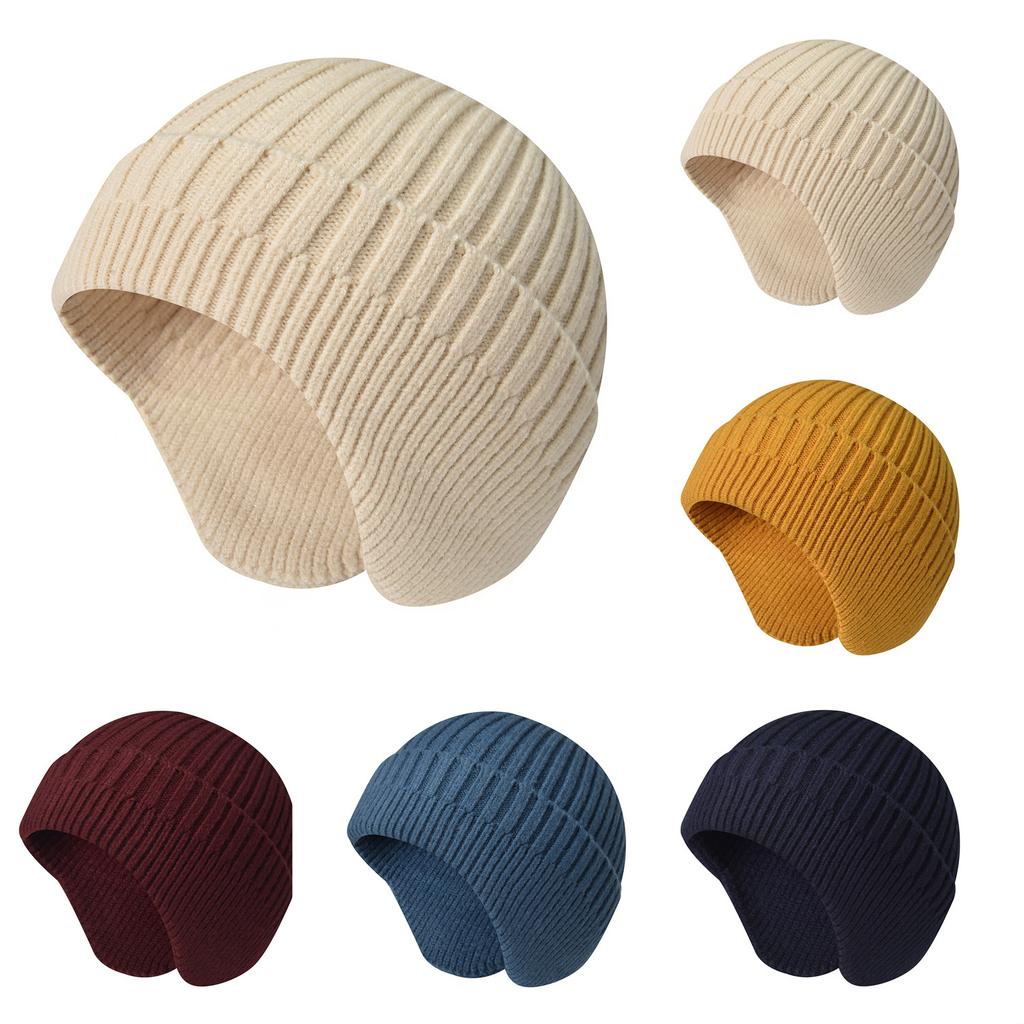 Outdoor Knitted Hat for Men - Thickened Warm Earflap Beanie Women's Face-Slimming Knitted Beanie