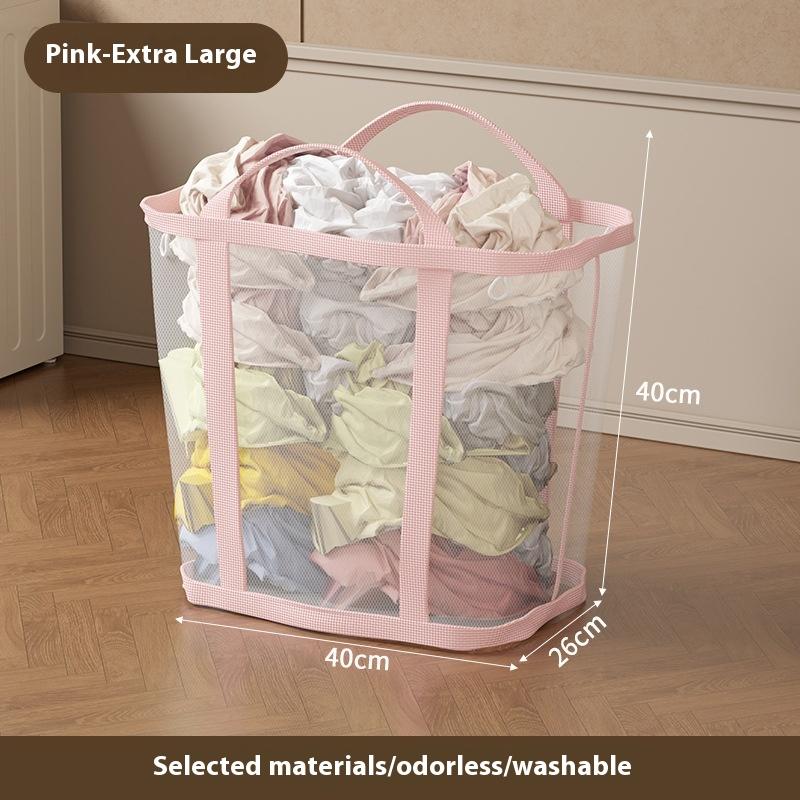 Portable Dirty Clothes Organizer Bags Breathable Nylon Mesh Laundry Basket With Handle Folding Large Capacity Toys Storage Bag