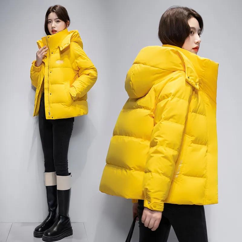 Damen Winterjacke mit Kapuze, dick, warm, Baumwolle, Pufferjacke, lange Ärmel, Parka, Taschen, einfarbig, Übergröße