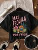 Mas Tequila Por Favor Printed TShirts Womens Summer Cotton Short Sleeve ONeck Comfortable Loose Tops Casual Womans Clothes
