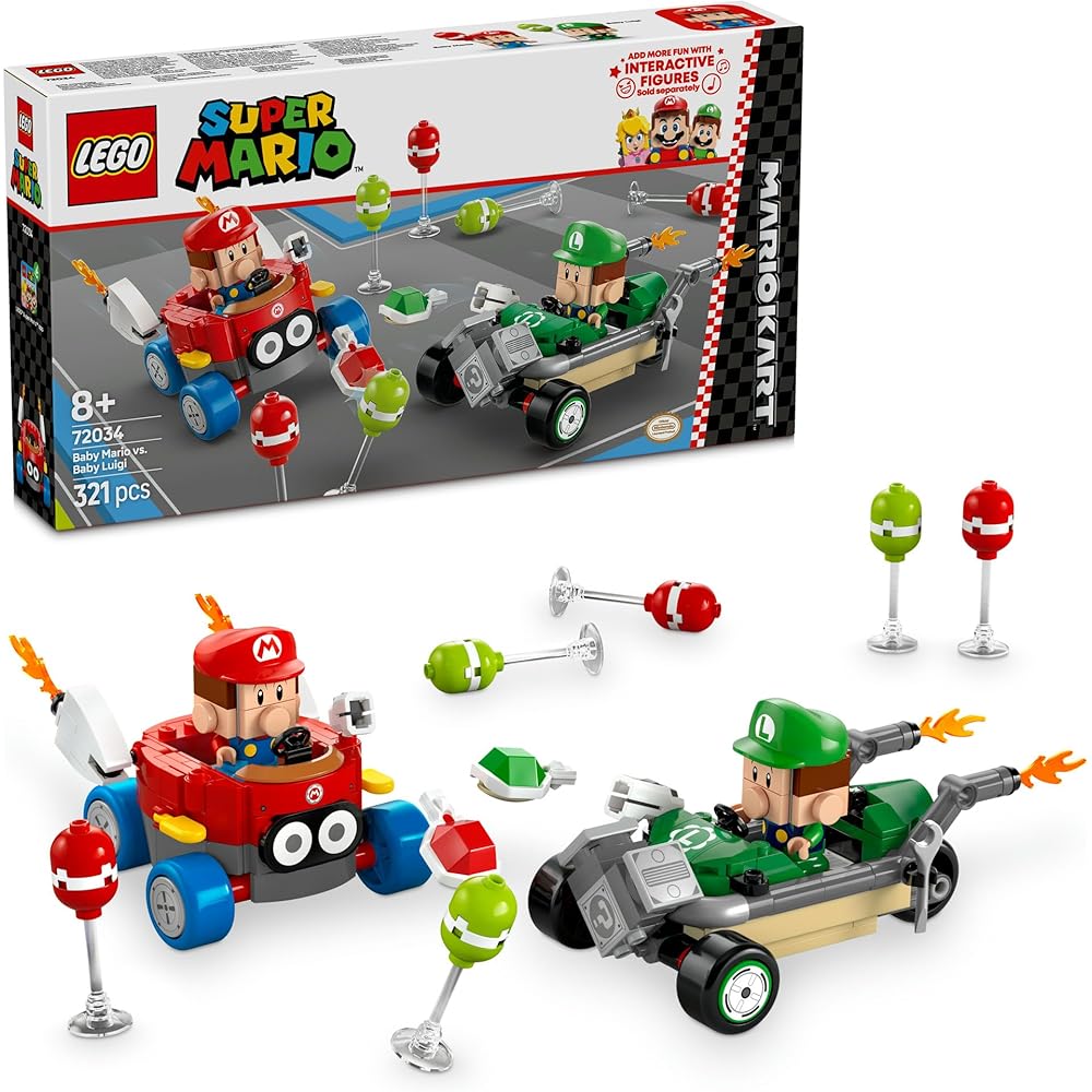 LEGO Super Mario Mario Kart Baby Mario vs Baby Luigi Toy Set Building Blocks for Kids Ages 8-10