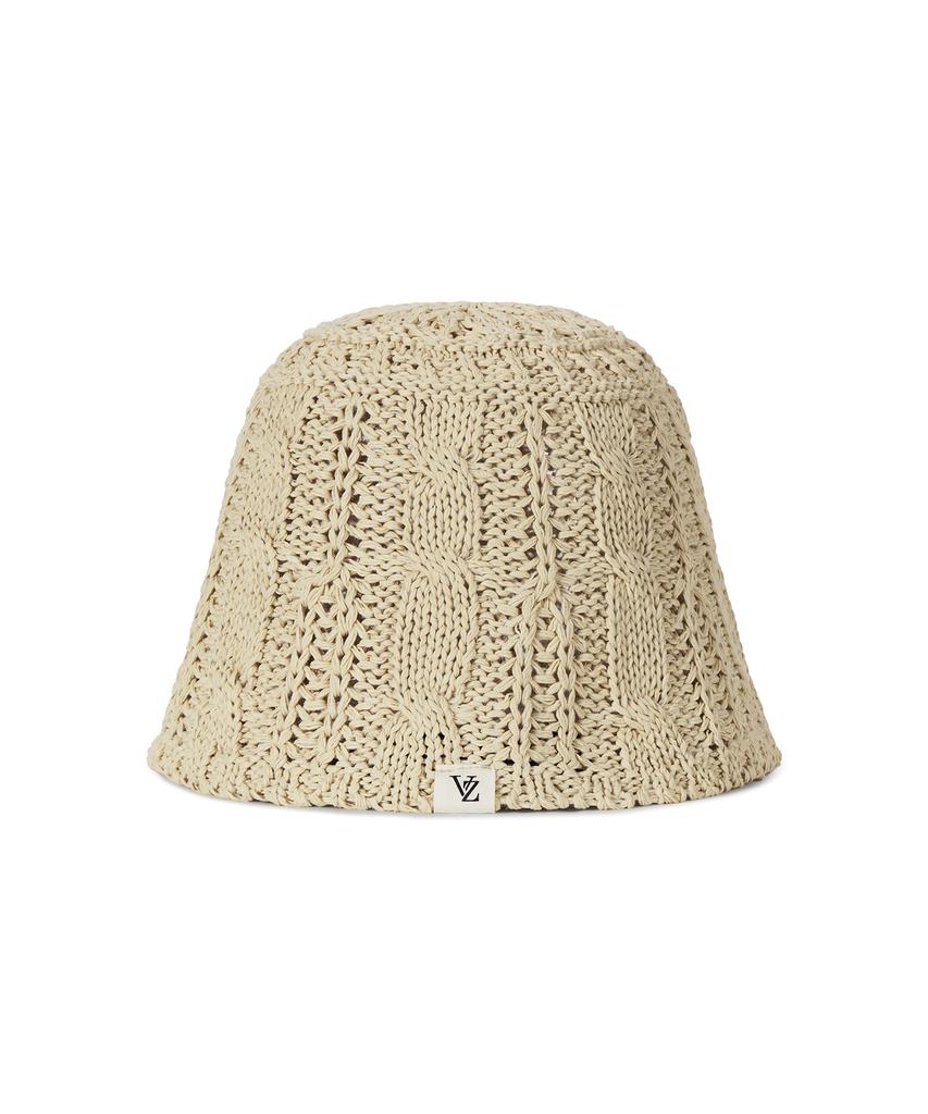 Bajal Vz Label Cable Knit Bucket Hat Beige