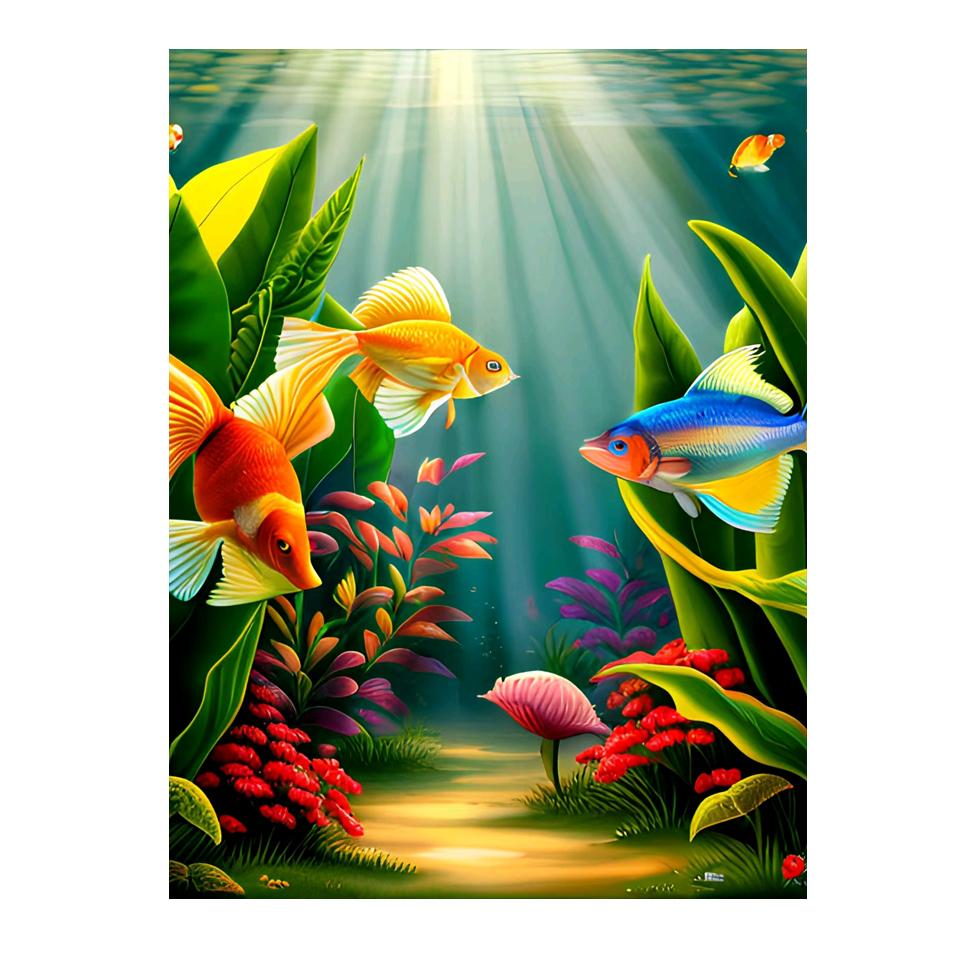 5D Pond Fish DIY Diamond Painted Fish Mosaic Art Diamond Embroidery Kit Handmade Inlaid Home Decoratio
