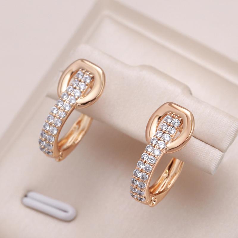 New Simple Natural Zircon Earrings For Women Daily Fine Jewelry Rose Gold Color English Lock Clip Geometry Earrings