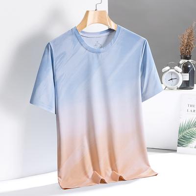 Camiseta Masculina de Secagem Rápida Gola Redonda Seda Gelo Fresca Respirável Manga Curta Meia Manga