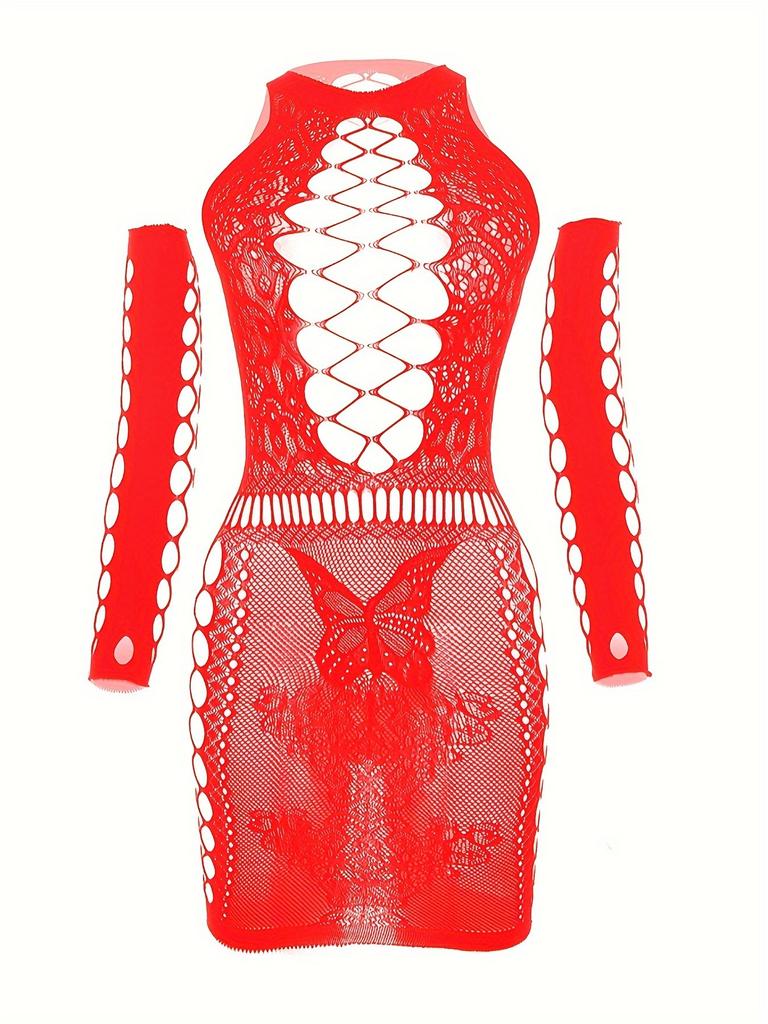 Sex Underwear Hip-wrapped Short Skirt Net Clothes European and American Large Size Seduction Butterfly Sleeve Sexy Suit