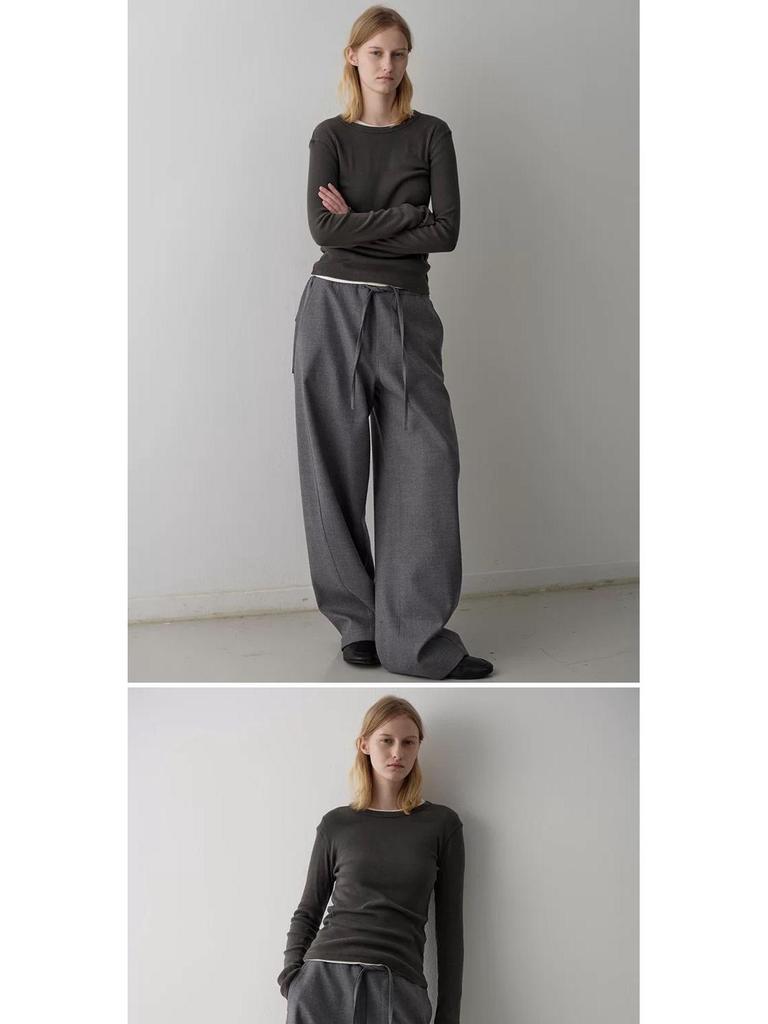 Sister Teng Autumn/Winter High-Waist Wide-Leg Pants - Lazy Style Casual Curved Fit for Women