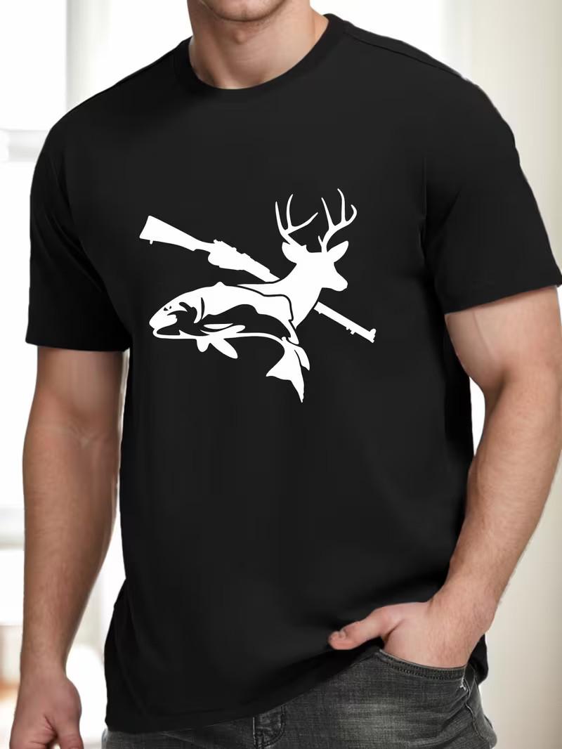 

Men s Deer And Rifle Print T Shirt Casual Short Sleeve Summer Graphic Tee Top 5XL різнокольоровий