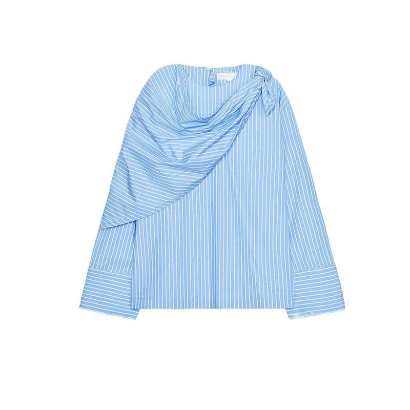 

Fall New Women s Clothing Fashion Cotton Blend Loose Long Sleeves Multipurpose Scarf Stripes Shirt 8854889 Sky Blue L