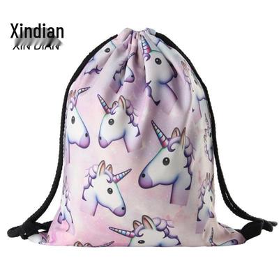 Unicorn Digital Print Drawstring Backpack - Classic Travel Storage & Student Bag
