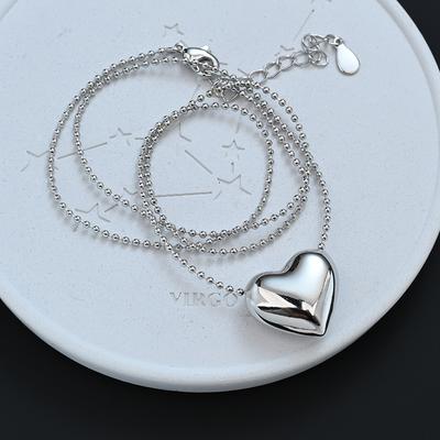 Premium Sense Light Luxury Autumn And Winter Temperament Smooth Love Necklace Heart-Shaped Round Bead Collarbone Chain Neck Chain Generation