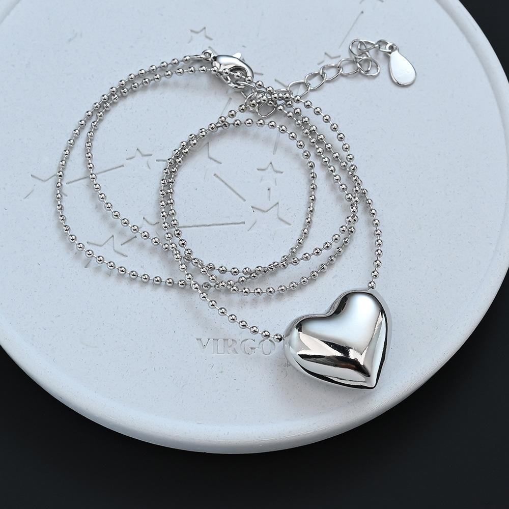 Premium Sense Light Luxury Autumn And Winter Temperament Smooth Love Necklace Heart-Shaped Round Bead Collarbone Chain Neck Chain Generation