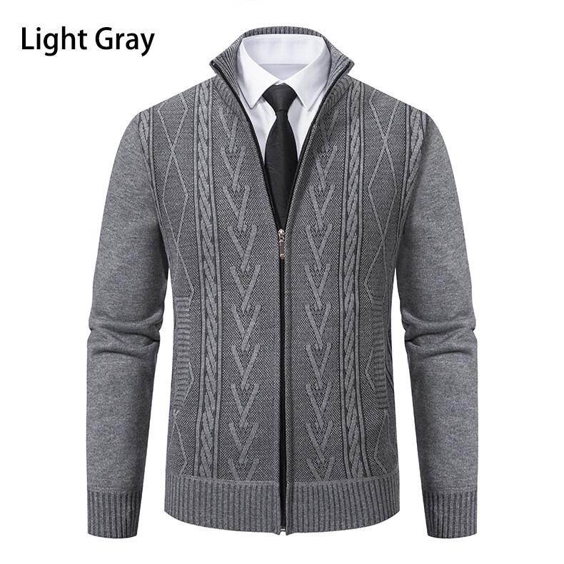 Men's Winter Stand-up Collar Cardigan Jacket - Thick Knit with Plus Velvet