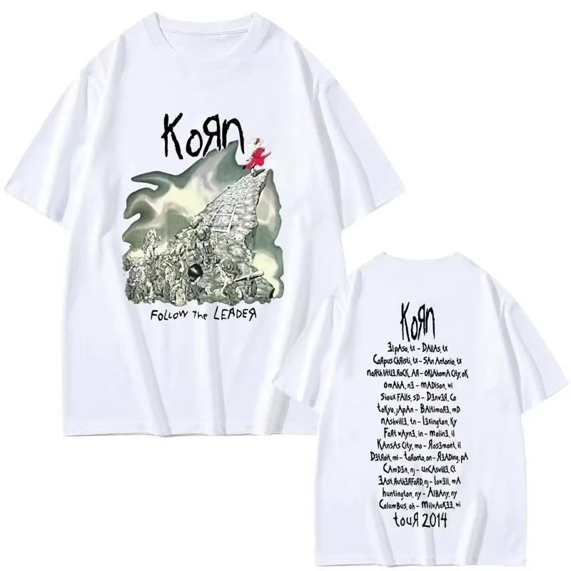 

Korn Rock Band Follow The Leader Tour TShirt Unisexs Vintage Graphic Tee Unisex Metal Gothic Harajuku Style Short Sleeve S