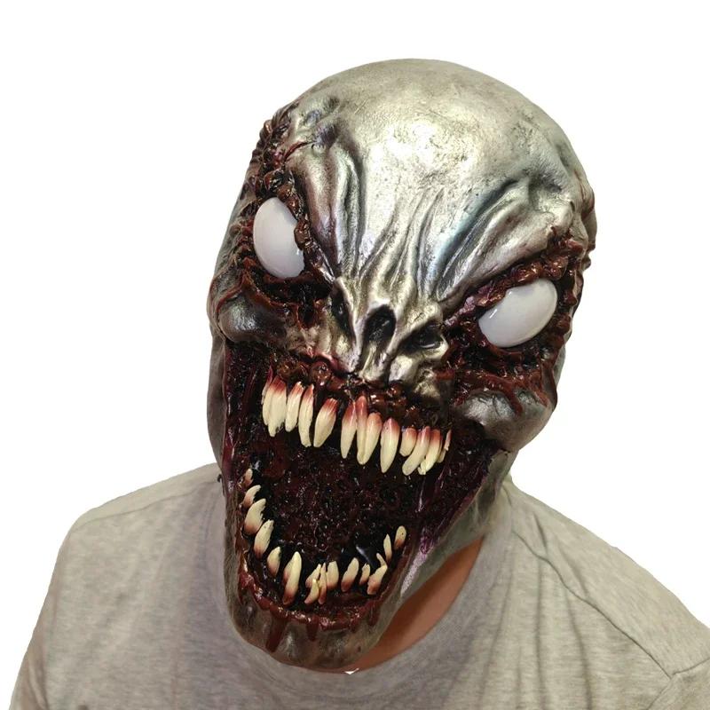 Halloween Headgear Venom Mask Terrifying and Realistic Exorcist Latex Mask Smiling White Eyed Devil Headgear Party COS Clothing