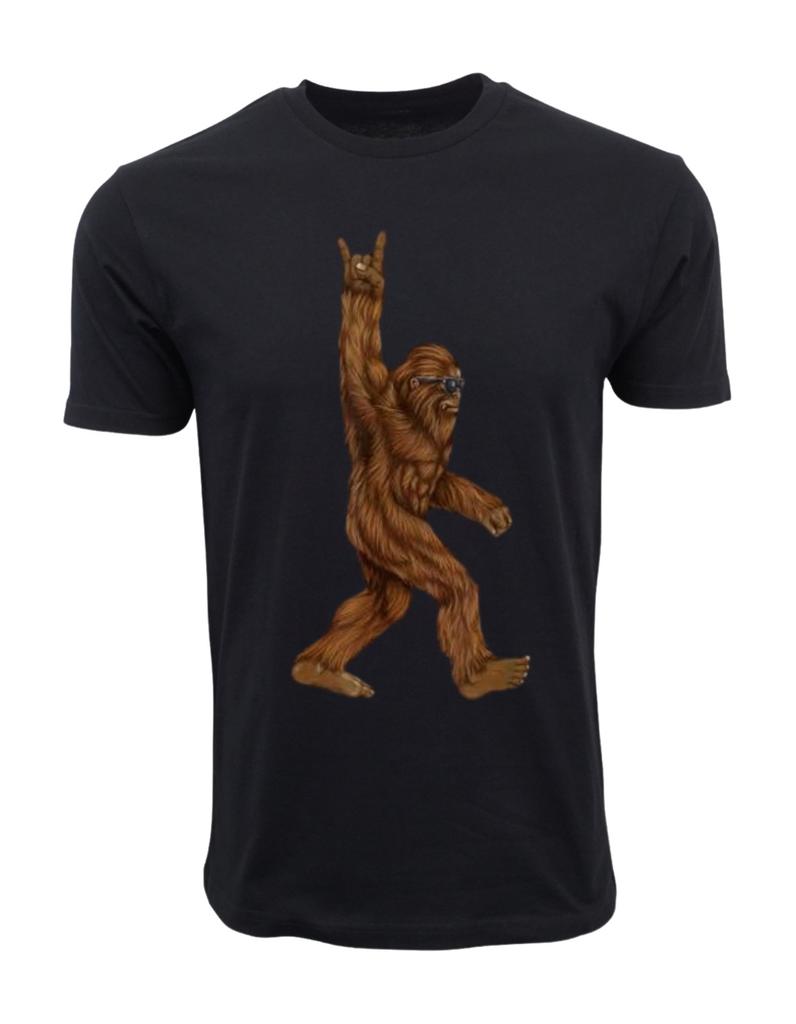 Rock On Bigfoot Sasquatch Loves Rock And Roll Sunglasses On T-Shirt