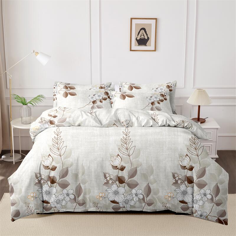 Kuup Bequemes Atmungsaktives Bettwäscheset Queen King Size Blumenmuster Flockierung Bettbezug Bettlaken Kissenbezug Bettwäscheset