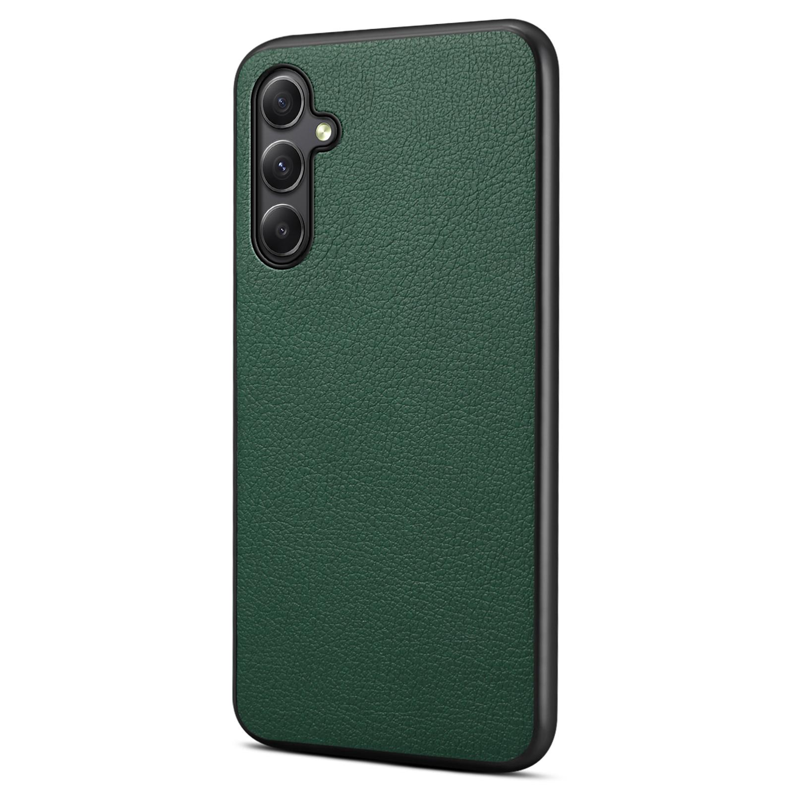 

For Samsung Galaxy A34 5G Cell Phone Cases Calf Texture Leather+PC+TPU Slim-Fit Cover Green