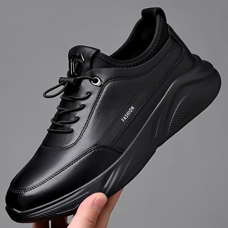 Men's Shoes 2024 Autumn Trendy Sneakers Soft Sole Breathable Black British Men's Outdoor Casual Sports Leather Shoes Size 38-44