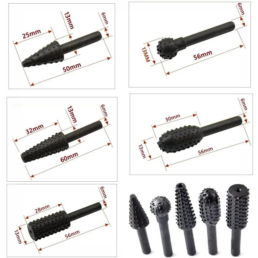 5Pcs Drill Bit Set Rotary Burr Set Wood Rasp File Drill Bits Rotary Rasp Set for Woodworking Rotary File Grinding Head