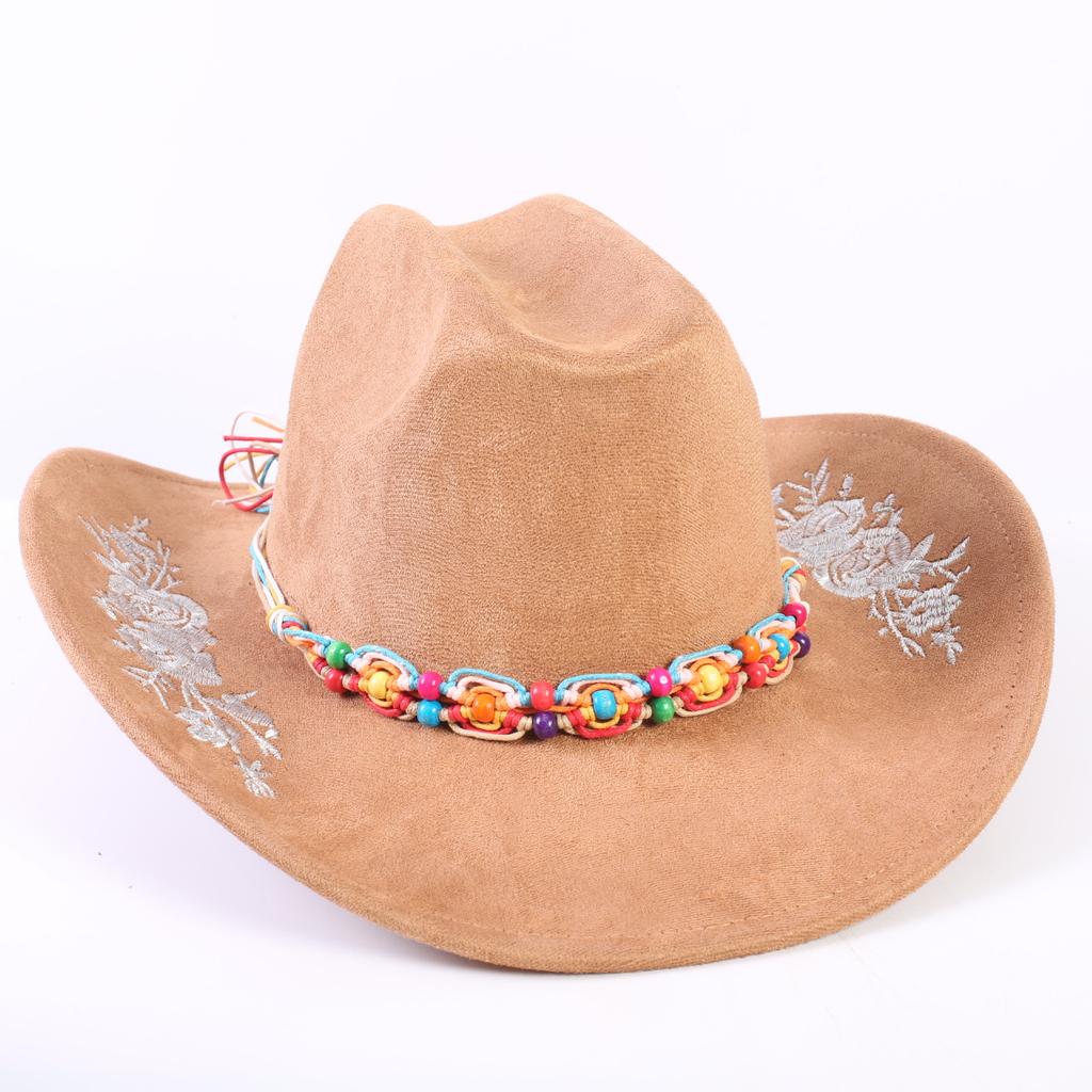 Popolare cappello western da cowboy in camoscio classico europeo e americano da uomo e donna con tesa larga ricamato cappello da sole da esterno