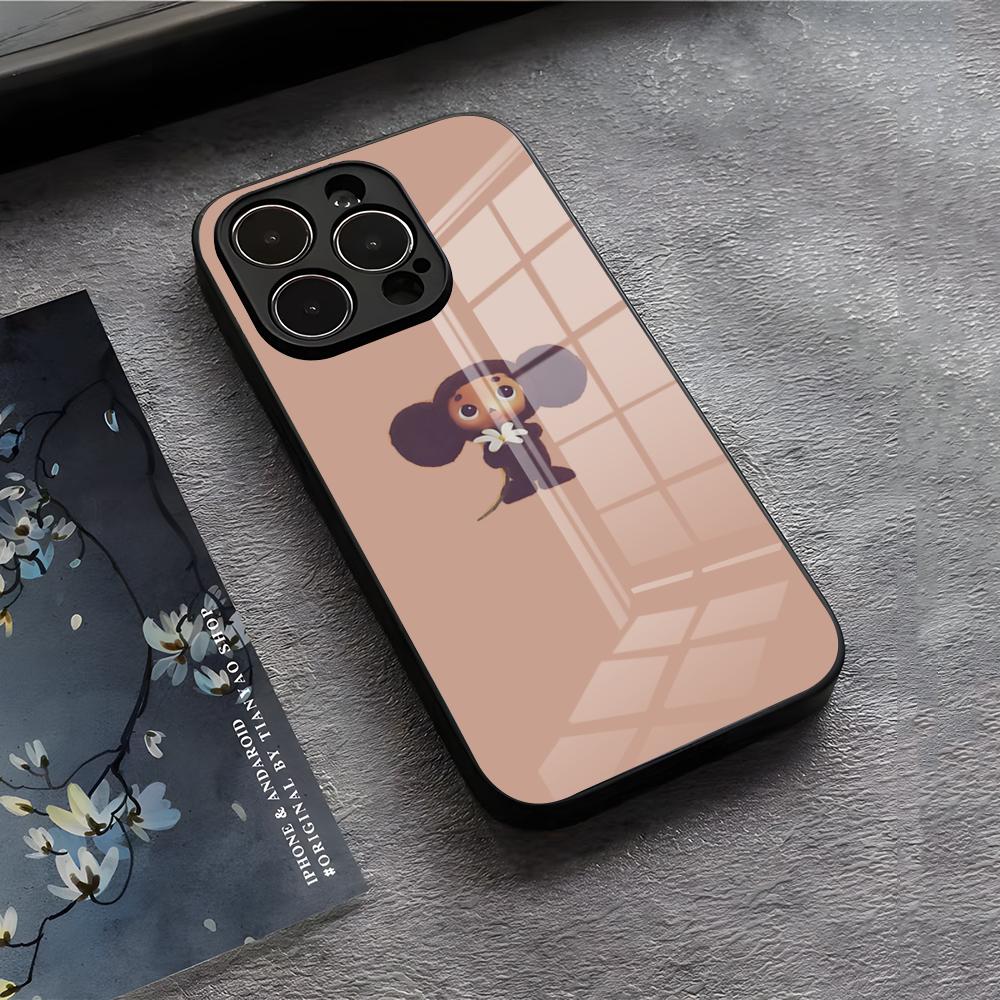 

C-Cartoon C-Cheburashka Phone Case For IPhone 17 Air 16 E Pro Max 15 14 13 Mini 12 Pro 11 Max Plus Black Glass Cover iPhone 13